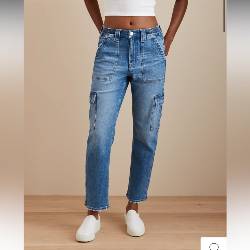 Amercian Eagle stretch super high waisted ankle straight cargo jean